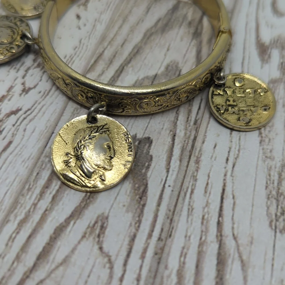 Whiting and Davis Vintage Coin Hinged Bracelet - Picture 8 of 12